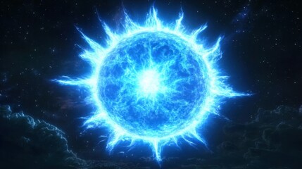 Obraz premium A bright blue star with glowing plasma tendrils radiating energy in a dark cosmic expanse