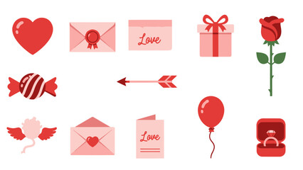 Valentine's Day Icons: Love Symbols, Heart, Rose, Gift, Ring, Envelope