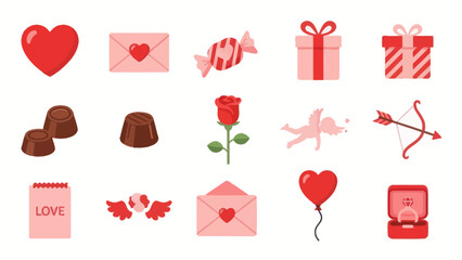 Valentine's Day Icons: Hearts, Gifts, Candy, Rose, Cupid, Ring, Love Letter