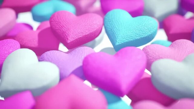 Pastel colored heart shapes scattered, creating a soft and romantic background for Valentine's Day.