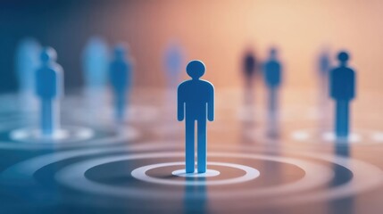 Abstract representation of human figures surrounded by circles symbolizing connection, community, and digital interaction