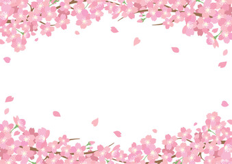 桜吹雪のデザインフレーム　背景素材