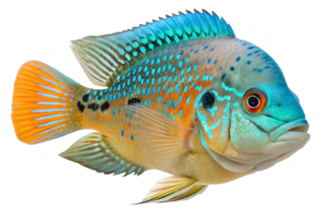 Colorful tropical cichlid fish isolated on transparent background