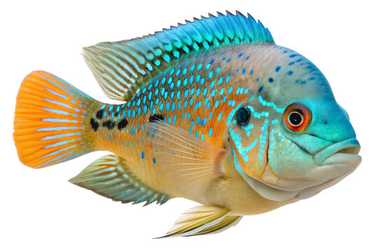 Colorful tropical cichlid fish isolated on transparent background