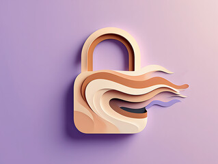 Abstract padlock with swirling wave design on purple background