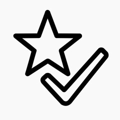 Line icon of a star with a checkmark &mdash; confirmed reputation, black on white, square minimalist style