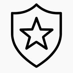 Line icon of a star inside a shield &mdash; strong reputation, black on white, square minimalist style