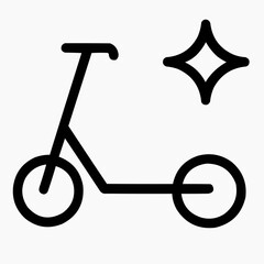 Line icon of a scooter and a spark &mdash; micro‑mobility, black on white, square minimalist style