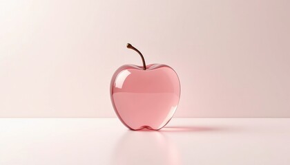 Obraz premium Minimal pink apple on a soft pastel background. Conceptual still life representing simplicity, freshness, branding aesthetics, modern design, minimal food concept and creative visual styling.