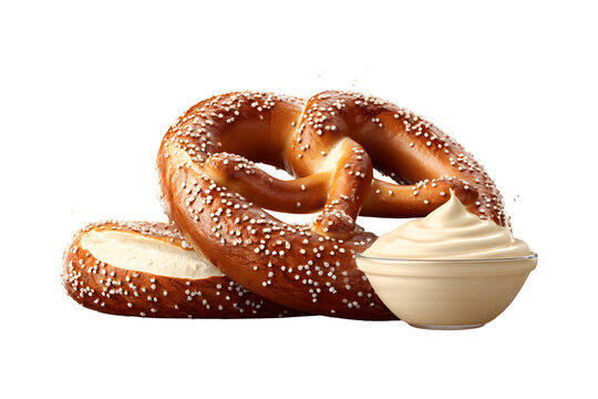 Salted Pretzels with Creamy Cheese Dip, Isolated on a Transparent Background