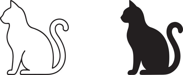 Black cat silhouette vector in bold and line art style, clean minimal EPS icon for design. © Creative World 2.0