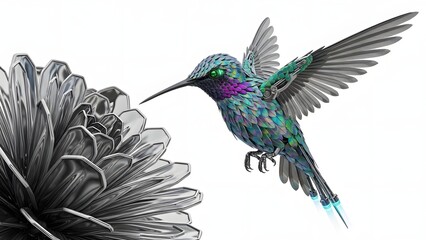 Obraz premium Hummingbird feeding on a flower isolated on white background