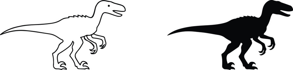 Dinosaur vector silhouette icon in bold and outline style, clean EPS for kids, logo use. © MdMahadi