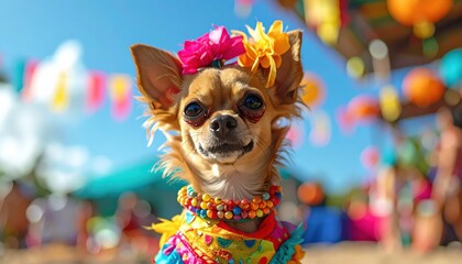Vibrant beach dog parade