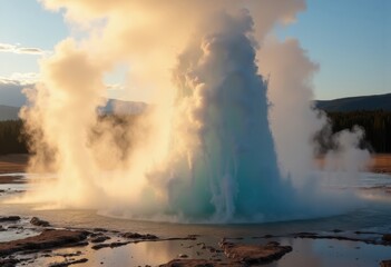 Erupting Geyser Hot Steam Raw Energy Powerful Eruption Explosive Nature Forces Geothermal Hot Spring Climaxity