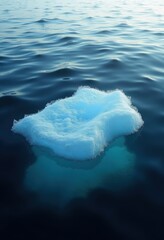 Floating Iceberg in Dark Ocean Waters Surrounded by Gentle Waves and Glimmering Reflections
