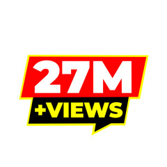 Fototapeta premium 27M content milestone sticker, social reach badge, audience analytics icon, streaming success mark, creator tracker