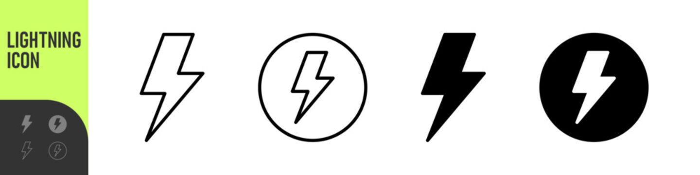 thunder bolt flash icon, flash lightning bolt icon - Electric power icon symbol - Power energy icon sign in filled, thin, line, outline style for apps and website
