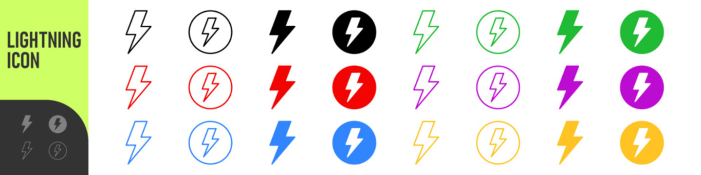 thunder bolt flash icon, flash lightning bolt icon - Electric power icon symbol - Power energy icon sign in filled, thin, line, outline style for apps and website