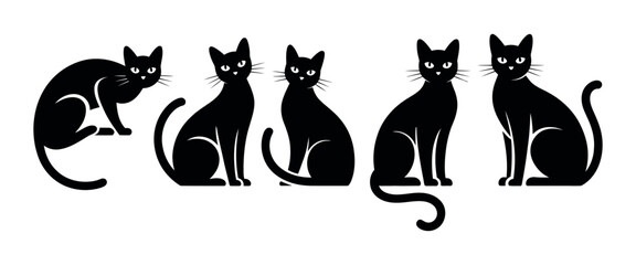 Silhouette Collection of Elegant Black Cats featuring standing and sitting poses in vector style © HeLLo WorLd