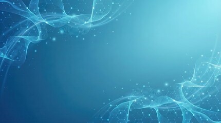 Abstract scientific background with flowing blue wave lines and molecular hexagonal shapes,suitable for medical,biotech or pharmaceutical technology themes