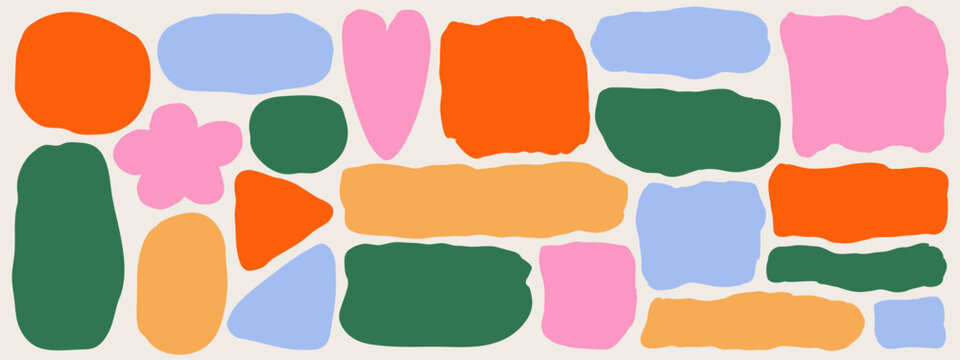 Doodle hand drawn frames set. Wavy organic rectangles with rough uneven edges. Irregular sketch boxes, abstract shape stickers. Retro wavy outline text boxes.