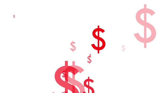 USA Dollar signs symbol Falling down animation on white background.