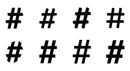 Obraz premium Arrangement of black hashtag symbols on a plain white background