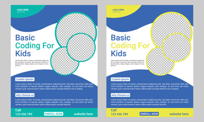 Coding computer programming and kids technology educational print flyer or poster template