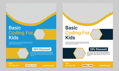 Coding computer programming and kids technology educational print flyer or poster template