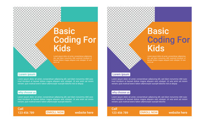 Coding computer programming and kids technology educational print flyer or poster template