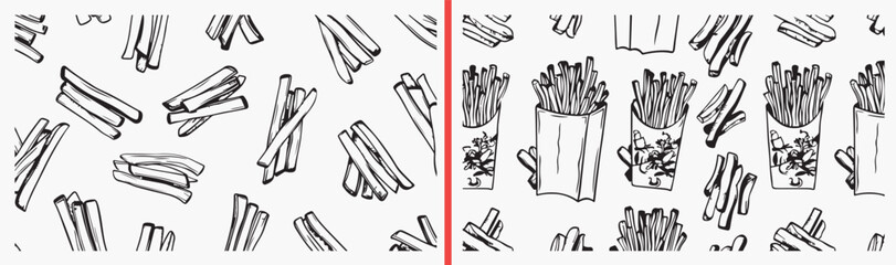 Fast Food Restaurant Doodle Pattern, French Fries Burger Illustration, Junk Food Drawing, Street Food Sketch, Delicious Snack Art, Food Menu Design, Fast Food Collection

