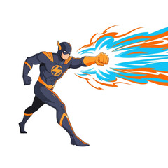 Superhero punching with energy blast, comic style, dynamic action pose, vector illustration