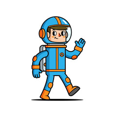 Fototapeta premium Cartoon Astronaut Waving Hello, Space Explorer Character, Cute Sci-Fi Illustration