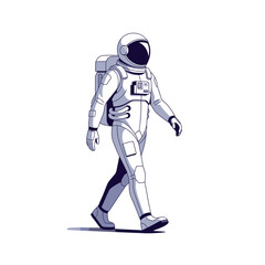 Fototapeta premium Astronaut walking on white background, space exploration, modern sci-fi illustration