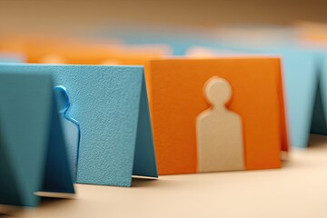 Rows of textured squares with recessed person icons, one orange and one blue