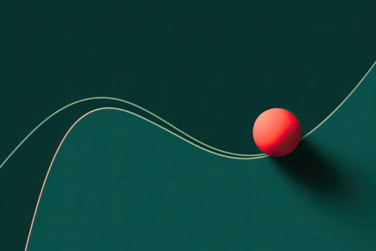 A vibrant red orb rests on a flowing, wavy surface