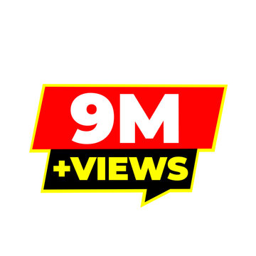 9M creator reward sticker, audience popularity badge, online reach icon, digital analytics mark, streaming success label