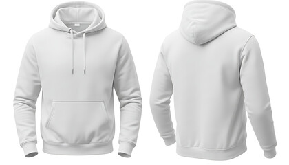 Plain white hoodie shown from front and back, mockup for design.