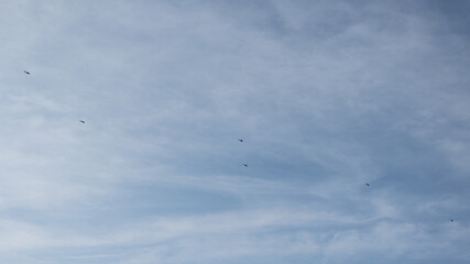 Security helicopters fly in formation over Davos, Switzerland, during heightened security measures associated with the World Economic Forum.