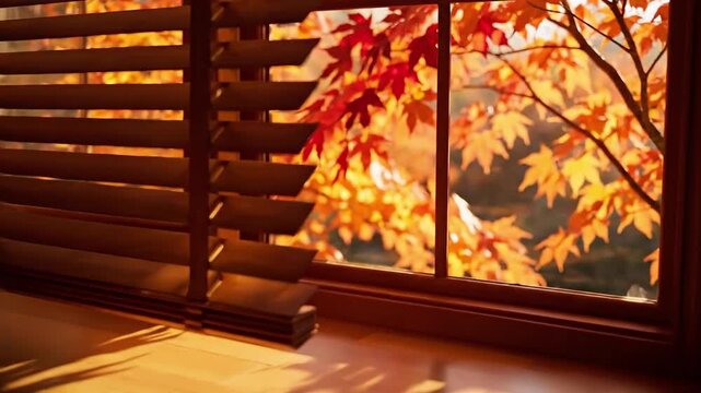 autumn leaf foliage view on a window