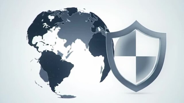 Global security concept featuring a world globe and a shield, symbolizing protection.