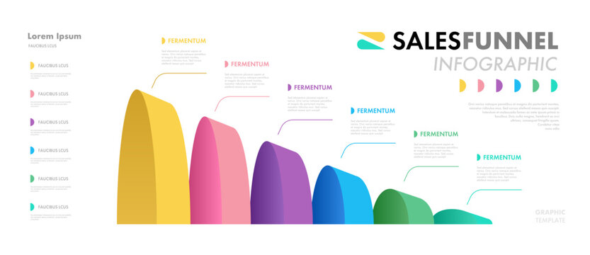 Funnel infographic 6 step trendy 3d for start up project, presentation, sale strategy, business strategy, theory basic operation, logic analysis