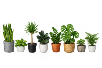 Houseplant group featuring different green indoor plants in decorative pots, symbolizing home decor, nature, and growth