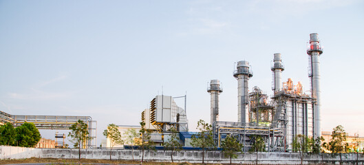Power station clean modern factory Petroleum petrochemical industry building outdoors landscape wide for banner background