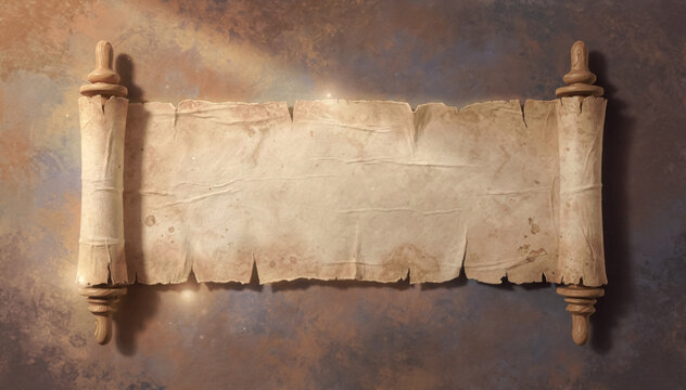 Ancient blank parchment scroll on textured vintage background 
