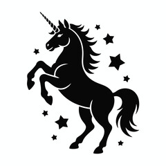 Black unicorn with stars isolated on white background, Vector, illustration