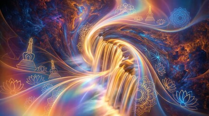 Obraz premium Visual Representation of Dharma Teaching Flowing Like a Cascade