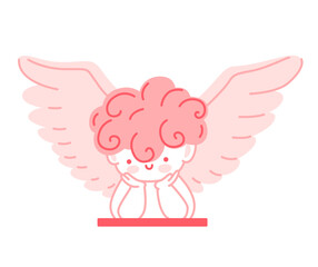 Fototapeta premium Cute pink angel cupid with wings. Adorable cartoon character. Symbol for Valentine's Day cards, romantic gifts, love-themed projects, and social media stickers. Vector illustration.