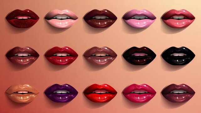 Colorful lip movement animation showcasing diverse lip colors and expressions